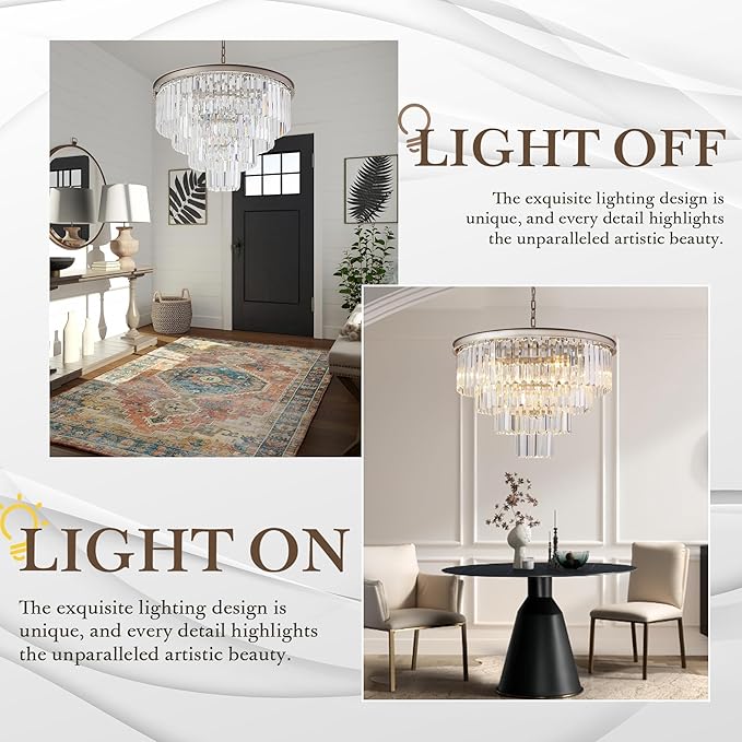 5 Lights Crystal Modern Nickel Chandeliers Pendant Ceiling Light 4-Tier Chandelier Lighting for Dining Room Living Room Bedroom Entryway