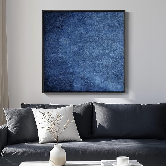 Large Framed Navy Blue Abstract Wall Art for Living Room, Modern Canvas Prints Paintings Artwork for Walls, Minimalist Blue Pictures for Hallway, Bedroom, Office Wall Decor -30x30 In