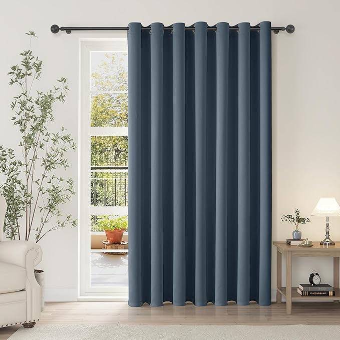 ChrisDowa Room Divider Curtain 108 Inches Long, Wide Blackout Sliding Door Curtain for Bedroom, Room Darkening Privacy Window Curtain for Patio Door (1 Panel Set, Stone Blue, 100 x 108 Inch)