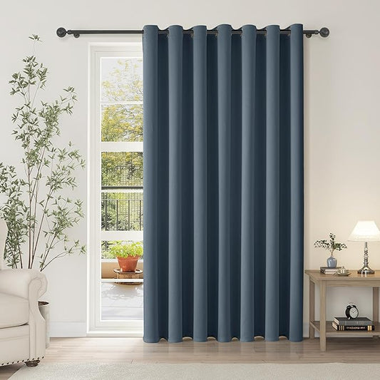 ChrisDowa Room Divider Curtain 108 Inches Long, Wide Blackout Sliding Door Curtain for Bedroom, Room Darkening Privacy Window Curtain for Patio Door (1 Panel Set, Stone Blue, 100 x 108 Inch)
