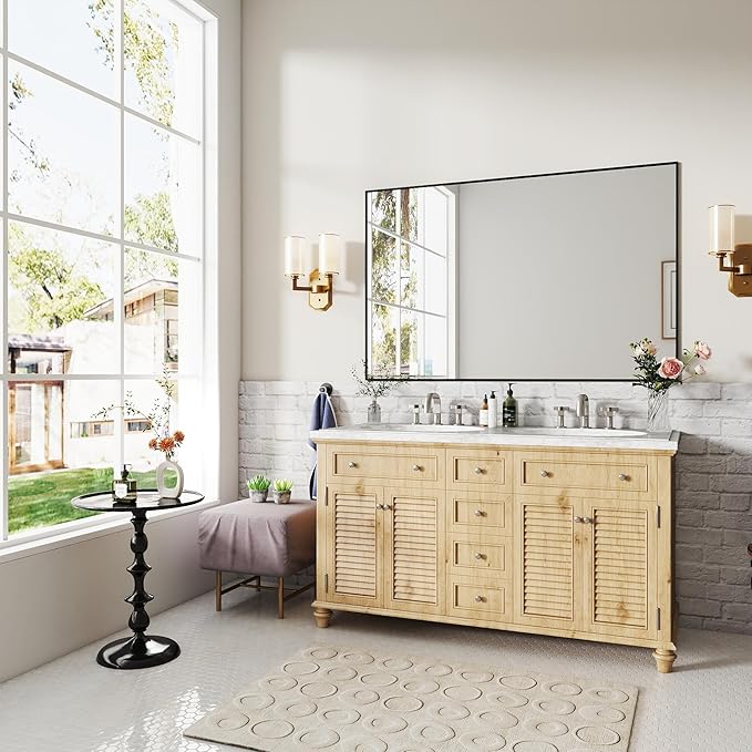 Matte Black Metal Framed Bathroom Mirror, 55x36 Inch Rectangular Vanity Mirror, Large Rectangle Wall Mirror, Anti-Rust, Tempered Glass, Shatter-Proof, Easy to Install Vertically or Horizontally