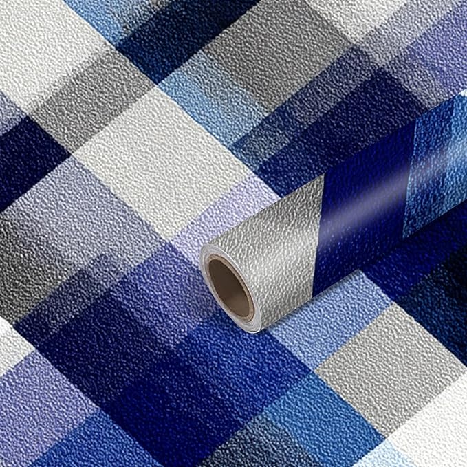 Nuxovilar Blue Plaid Checkered Textured Peel and Stick Wallpaper, 15.75"x39.37", Self-Adhesive Contact Paper, Classic Tartan Design for Bedroom, Living Room and Table Decor
