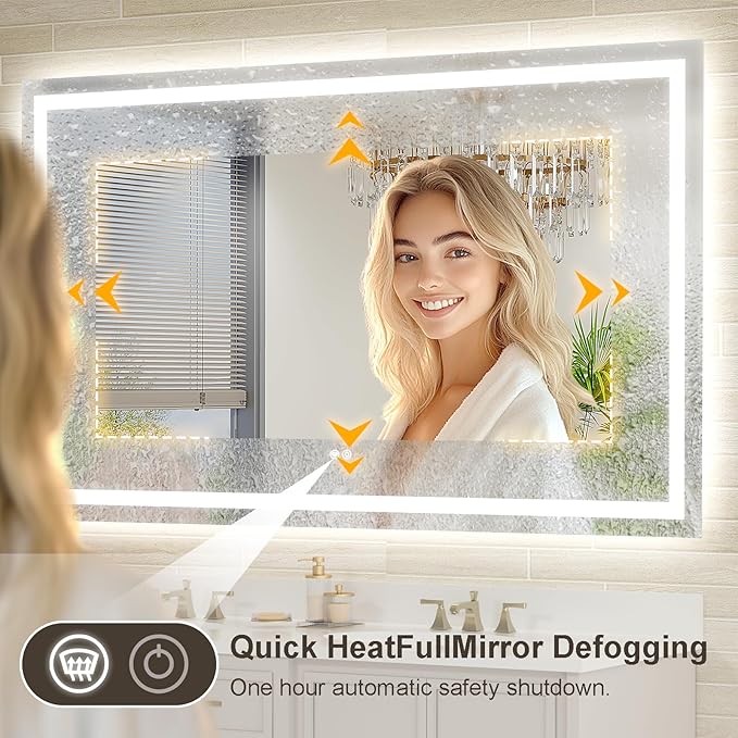 36x36 LED Bathroom Mirror with Lights, Brighter Backlit + Front Lit, Tempered Glass, Dimmable, Multiple Light Modes, Anti-Fog Lighted Bathroom Vanity Mirror for Wall, Memory Function