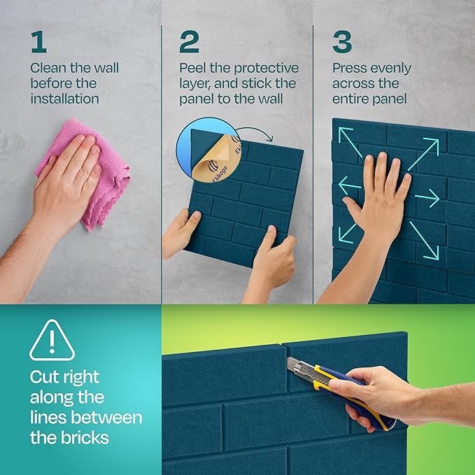 Acoustic Panels 18-Pack Soundproof Wall 12"X12"X0.4" Brick Style Premium Sound Dampening Easy Self Adhesive Installation - [Ocean Turquoise]