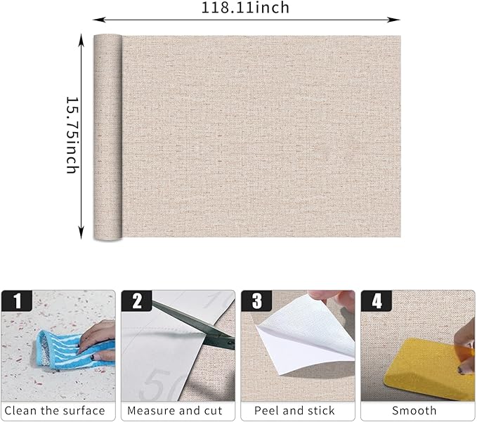 Beige Grasscloth Wallpaper Peel and Stick Contact Paper 15.75inchx118.11inch Self-Adhesive Removable Wallpaper Thicker Waterproof Fabric Textured Wall Paper for Bedroom Cabinets Covering