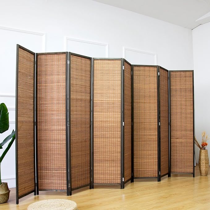 8 Panel Room Divider and Folding Screen, Bamboo Screen for Room Separation, 67" H x 122.8" W