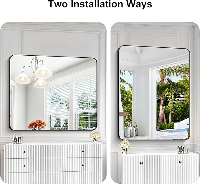 KOCUUY 40"x48" Large Rectangle Vanity Mirror, Black Metal Frame Mirror with Rounded Corner, Modern Design of Upgraded Shatterproof Glass for Bathroom, Bedroom, Living Room, Entryway