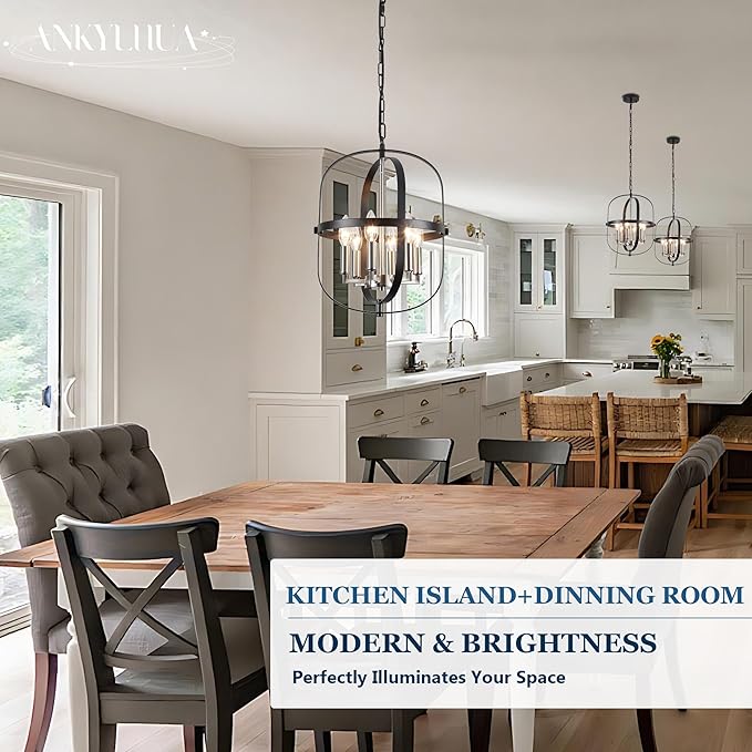 ANKYLHUA Black Nickel Chandeliers for Dining Room,Chandelier 6-Light,E12 Base Light Fixture Adjustable Height,Ellipse Farmhouse Hallway Light Fixtures for Kitchen Entryway Foyer