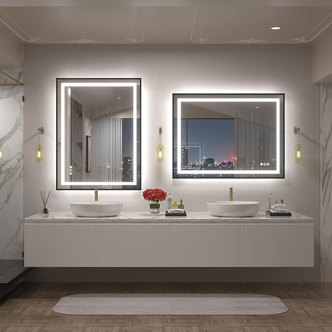 40x30 LED Bathroom Mirror with Black Frame, Dimmable Vanity Mirror with Lights for Wall, Backlit and Front Lighted, Memory, Anti-Fog, ETL Listed (Horizontal/Vertical)
