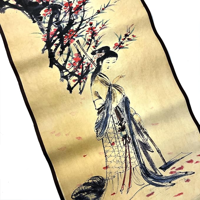 CIFIBIFUN Wall Asia Art Prints Posters Painting Chinese Vintage Style,4 Panels Scroll,Large Home Walls Dream of the Red Chamber (Light Old Aging Paper, a four beauty)