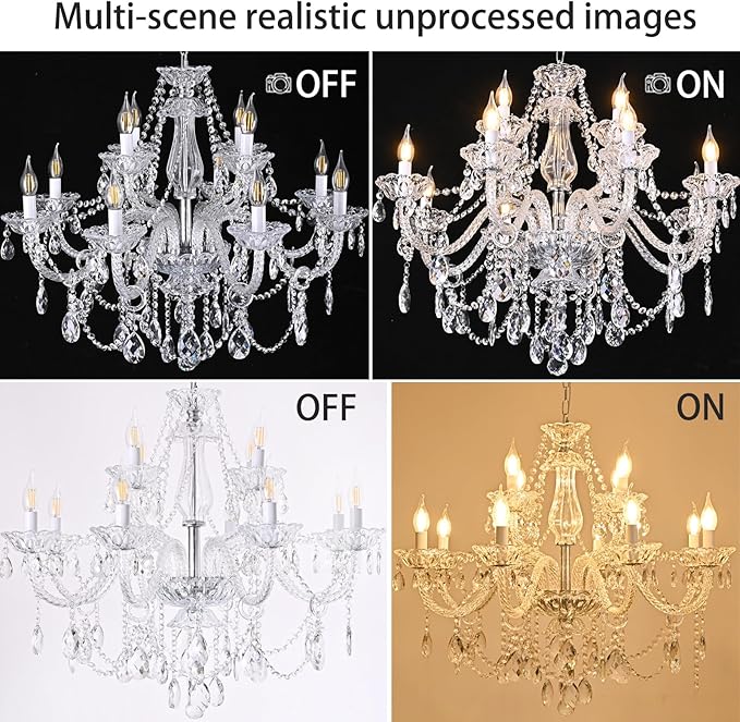 12-Light Contemporary Crystal Chandelier for Living Room, Double Layer Ceiling Light Fixture with Clear Crystals for Dining Room Hallway Staircase, E12 Base (Clear 12)
