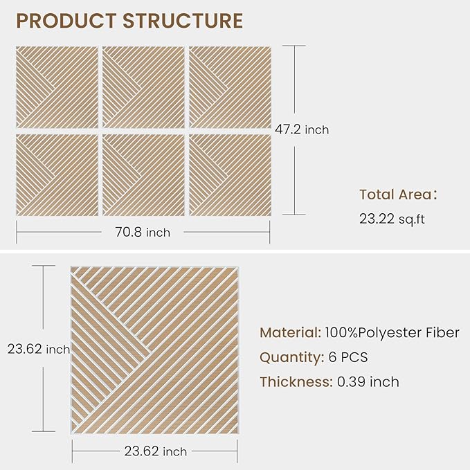 Acoustic Panels, 6 Pack 23.6" x 23.6"x 0.4" Soundproof Wall Panels, Decorative Acoustic Wall Panels, Self-Adhesive Sound Absorbing Panels for Home, Office, Studio, PVC Film Surface (A)