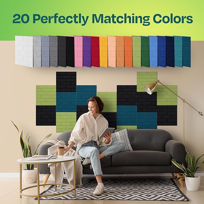 Acoustic Panels 18-Pack Soundproof Wall Panels 12"X12"X0.4" Brick Style Sound Panels Premium Sound Dampening Panels Easy Self Adhesive Installation - [Deep Black]