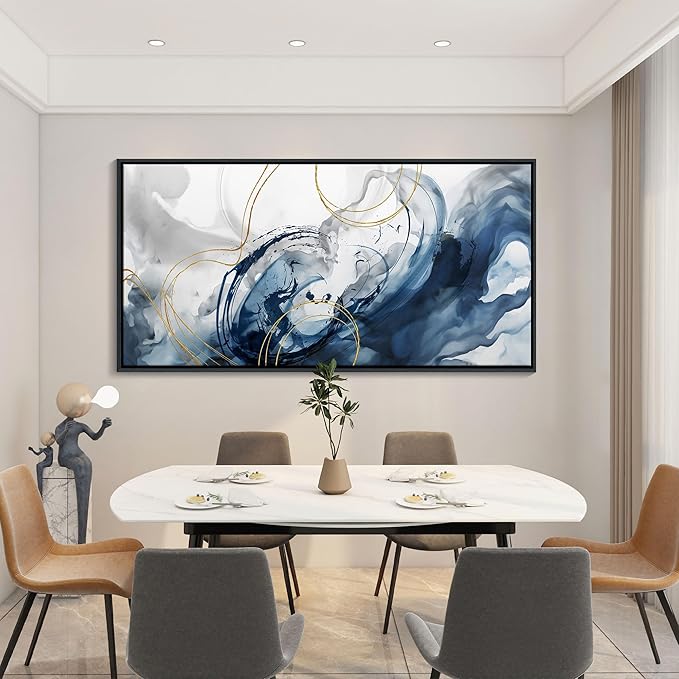 Mofutinpo Large Framed Canvas Art Wall Art Blue Abstract Wall Decor Modern Home Decor Office Wall Decor Home Decorations for Living Room Minimalist Bedroom Artwork 29×58in