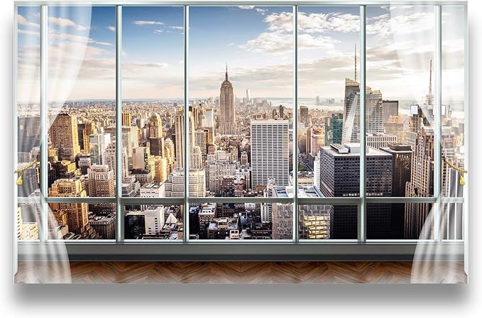 Cliouar-3d Window Building Bedroom Living Room Mural Wallpaper 158" x 110"(Not Self-Adhesive)
