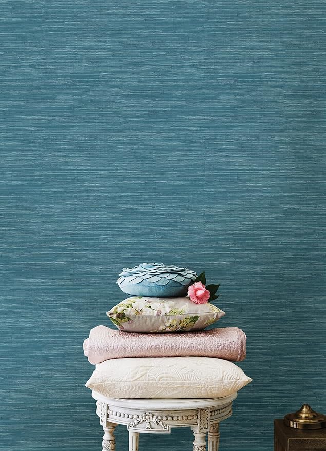 NuWallpaper Steel Blue Grassweave Peel & Stick Wallpaper, NU2874