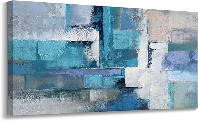 AJAZIKO Large Living Room Wall Art, Modern Wall Decor - Blue Abstract Canvas Artwork, Pictures for Office Wall Decor, Suitable for Bedroom and Living Room Decor, 29x58IN