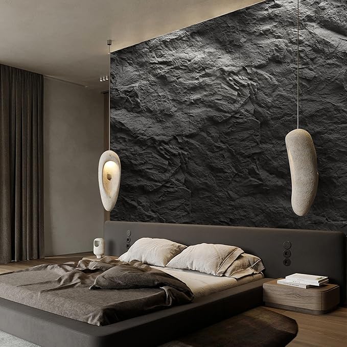 KASARO 3D Faux Stone Wall Panels, 4 PCS PU Wainscoting Panel for Interior Wall Decor, Cement Texture Thicker Accent for Home, Office, 43.3 × 23.6 inch, Black