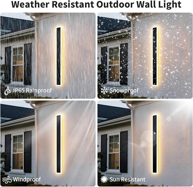 2 Pack 39.3 inch Modern Led Outdoor Wall Light, 3000K-6000K 10%-100% Dimmable Lights for Outside, IP65 Waterproof Wall Sconce Light with Remote Control for Porch,Hallway, Garage,Patio,Stairway,Yard