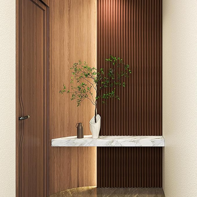 Art3d Fluted Wood Panel for Wall and Ceiling, Beaded Accent molding for Home Decoration, Pack of 4pcs + 1pc End-Trim, Size 108 x 5.7in.- Beaded Walnut