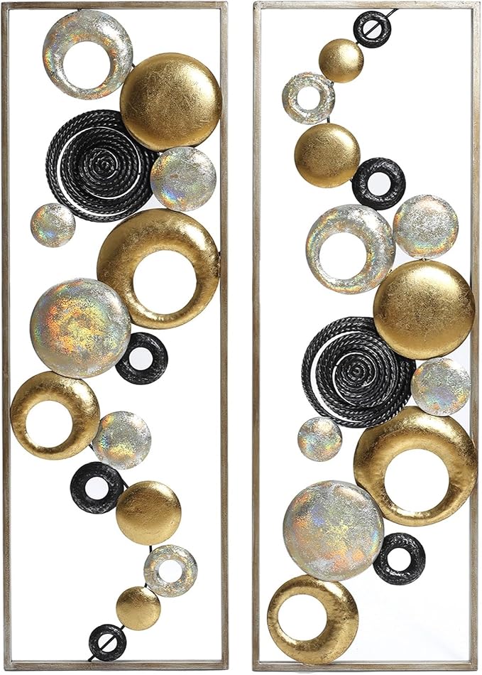 LuxenHome Metal Wall Art, 2 Pieces 36" Modern Multi-Color Abstract Metal Wall Decor, Wall Decor Living Room with Frame, Wall Hanging Sculptures Suit for Home, Bedroom, Dining Room Décor