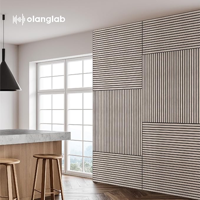 Olanglab Wood Veneer Acoustic Wall Panels 6 Pack, 23.6"×47.2" Sound Absorbing Wall Panels for Interior Wall Decor, Light Walnut