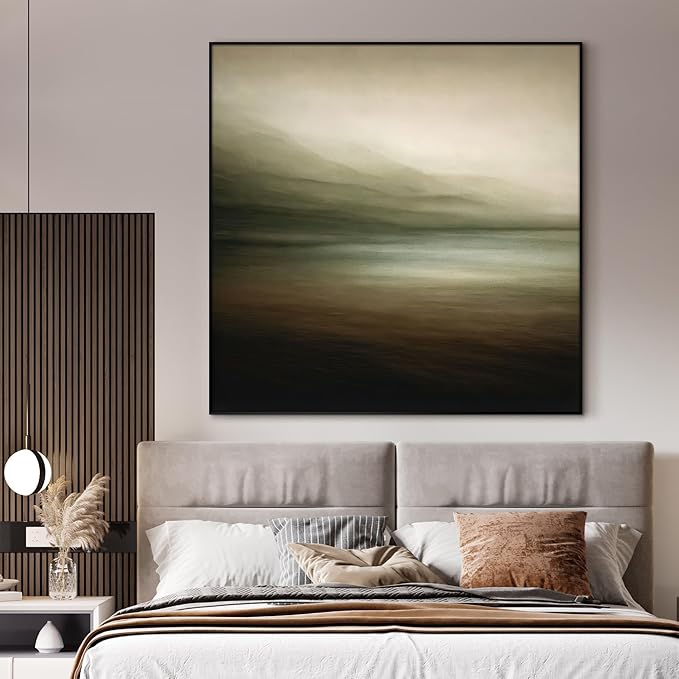 46"x46" XL Framed Wall Art - Tranquil Horizon Landscape Minimalist Misty Lake Scene (Frame Assembly Required)