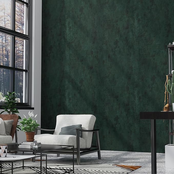 32"x591" Big Wide Dark Green Peel and Stick Wallpaper Matte Extra Thick Art Deco Contact Paper Waterproof Self-Adhesive Removable Pure Green Vinyl Wallpaper 3D Textured for Cabinet Studio Farmhouse