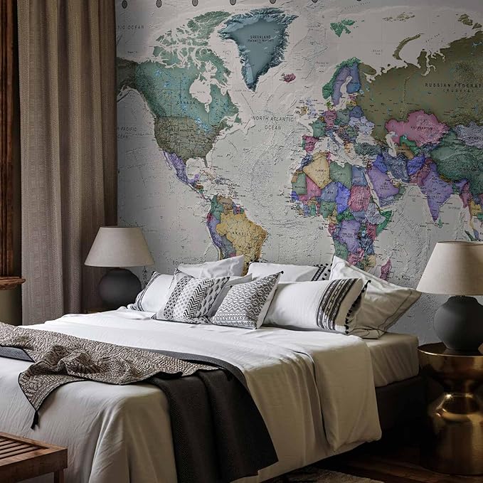 artgeist Wall Mural World Map 79x55 in - XXL Non-Woven Wallpaper Fleece Wall Decor Photo Print Picture Image Design Home Map of The World k-A-0380-a-a