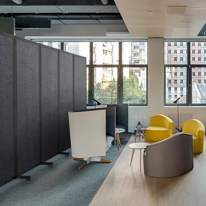 Office Divider,Room Partition, Privacy Partition Separator,Portable Commercial Screen Dividers,Classroom School Dividers,10'6"W x 6'7"H,5 Panel,Grey
