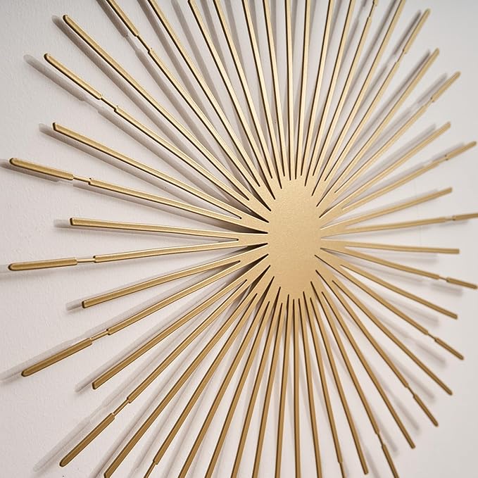 NEODECO Sun Rays-Triple Metal Wall Art, Geometric Sun Decor, Metallic colors, Large 3D wall sculpture, model BCD, Set of 3 (Gold, Medium)