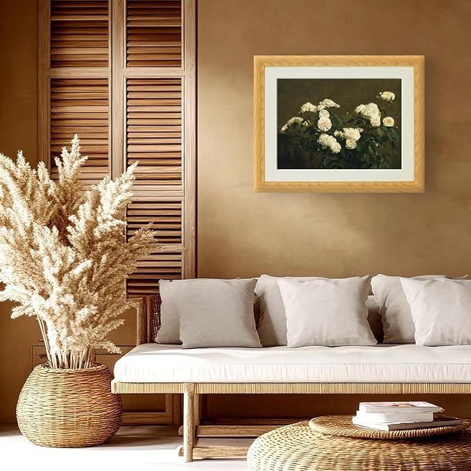 Brivoria Framed Canvas Wall Art Vintage Decor, Antique Botanical Floral Print with White Roses and Rustic Autumn Background for Living Room Dining Room Gallery Wall or Fireplace Display, 16"x20"