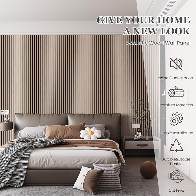 2 Pack 105.9" x 12.6" x 0.8" Acoustic Wall Panels Sound Absorbing, Wood Slat Wall Panels for Wall Decor, Soundproof Wood Wall Panels, Rustic Walnut