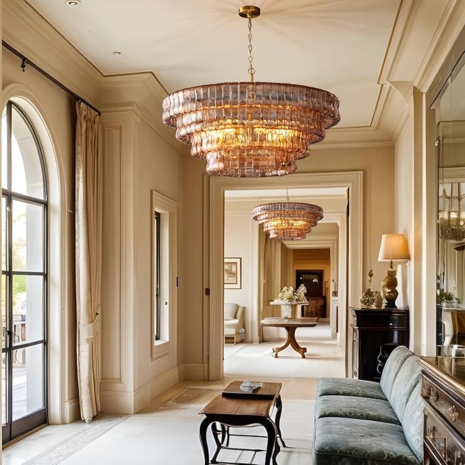 Large Chandelier, 36" Gold Chandelier for Dining Room, 6-Light Round Drum Kitchen Island Hanging Light Fixture Perfect for Living Room, Bedroom,Kitchen, Foyer