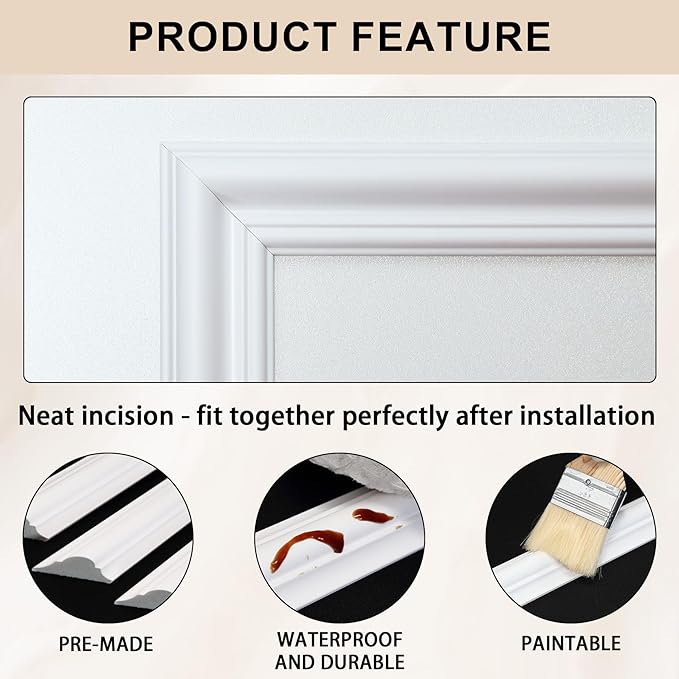 2 Set of 16" x 24" Pre-Cut Accent Wall Molding Trim Kit, Peel and Stick Premade Wainscoting Panels for Interior Decoration, Ready to Assemble Chair Rail Moulding