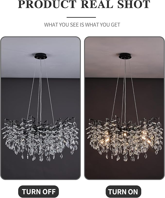 Modern Tree Branch Crystal Chandelier Luxury Black Crystal Pendant Lighting 30" Contemporary 10-Light Chandeliers for Dining Room Kitchen Bedroom Living Room