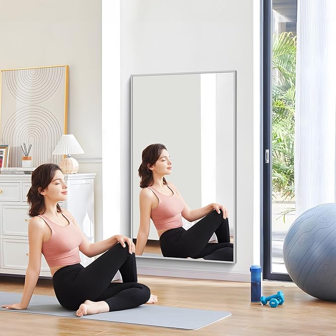 36x55inch Bathroom Mirror, Silver Rectangle Mirror with Thin Metal Frame, Large Rectangular Wall Mirrors for Bathroom, Living Room, Hair Salon, Big Mirror Hang Horizontal/Vertical