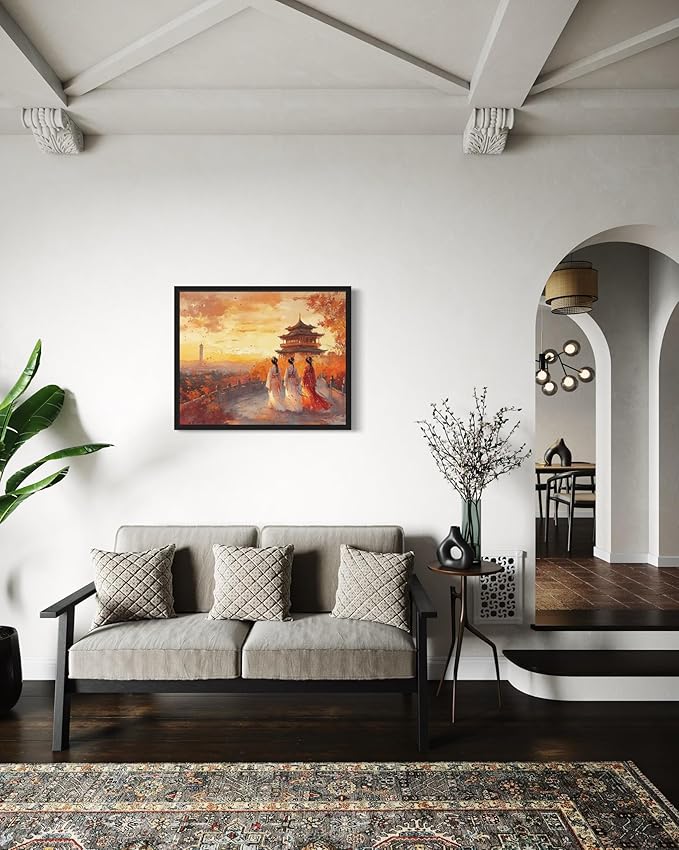 China Art Print Poster, Asia Oriental Countries Culture Wall Art Asian Paintings for Bedroom Bathroom Living Room Decor 97 (China, 11 x 14 inches, Black Frame)