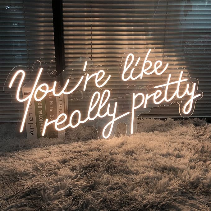 Neon Signs You are Like Really Pretty-Transparent Acrylic with Dimmers Light Signs Indoor Bedroom Decor Wall Led Neon Sign Backdrop Flex 25.5×11.8 IN Bar Christmas Party Wedding Living Room Warm White