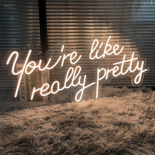 Neon Signs You are Like Really Pretty-Transparent Acrylic with Dimmers Light Signs Indoor Bedroom Decor Wall Led Neon Sign Backdrop Flex 25.5×11.8 IN Bar Christmas Party Wedding Living Room Warm White