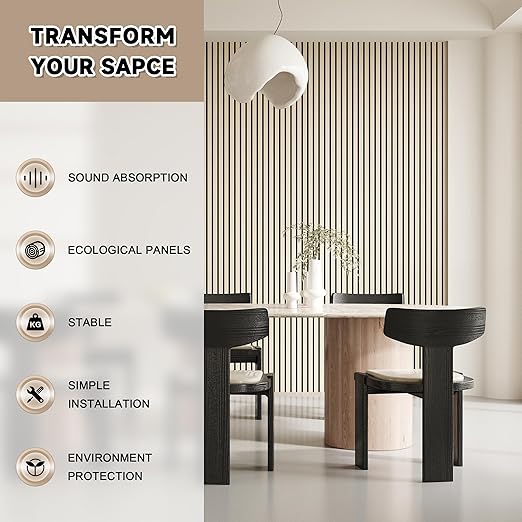2 Pack Wood Slat Wall Wood Paneling,95 x 8 in Soundpoof Wooden Engineered Wooden Slat Wall Panels,Stylish Acoustic Wall Panels for Interior Walls Decor with Felt Backing,Natural