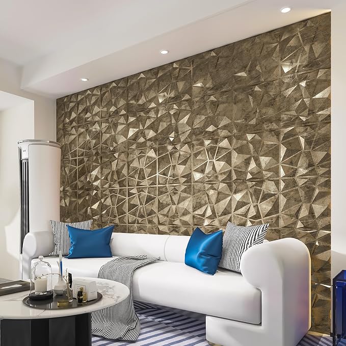 Art3d Textures 3D Wall Panels Antique Gold Diamond Design for Interior Wall Decor Pack of 12 Tiles 32 Sq Ft (PVC)