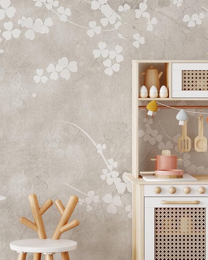 Blooming Sakura Mural | Removable Self Adhesive Pastel Leaves Wallpaper | Girl Nursery Room Peel and Stick Wall Decor (Sample 12" W x 8" H)