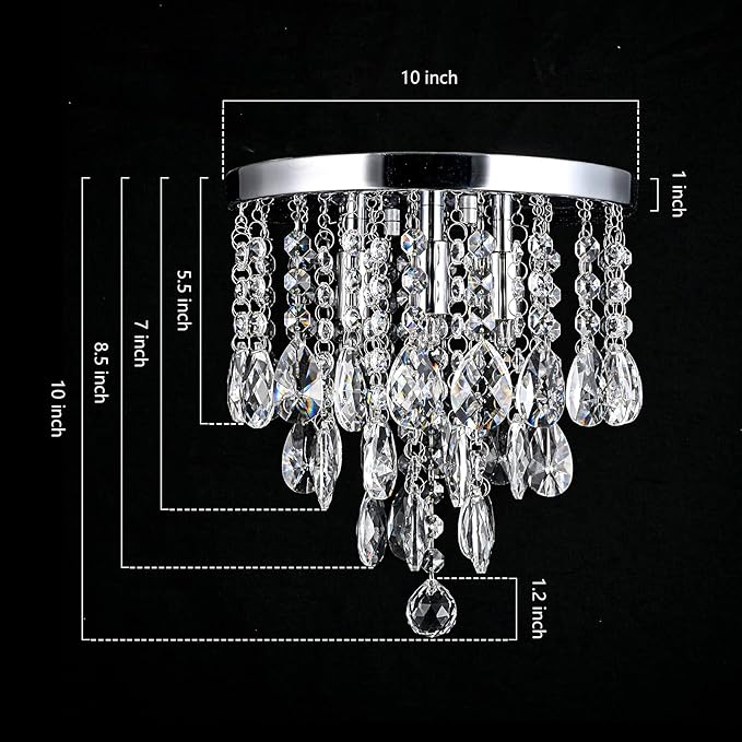 3-Light Modern Small Chandelier G9 Base, Mini Crystal Flush Mount Ceiling Light Fixture Silver Finish, Ideal for Bedroom, Kitchen, Closet, Bathroom, Hallway (Chrome)