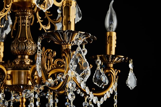 6 Light Classic Traditional Candle-Style Crystal Chandeliers for Dining Room Living Room Bedroom entryway Antique Gold Finish