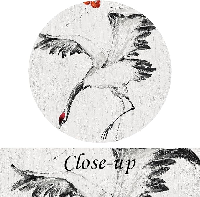 KREATIVE ARTS Black and White Chinoiserie Wall Art Set of 3 White Crane and Persimmon Tree Chinese Painting on Canvas with Frame for Bedroom Living Room Minimalist Oriental Decor Each 16x24 Inch