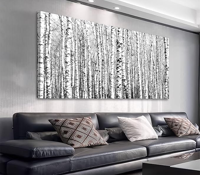 Canvas Wall Art Birch Grove Picture Nature Winter Scenery Black and White Tree Branch Modern Artwork Long Contemporary Canvas Art for Kitchen Office Wall Decor Bedroom Home Decoration 29" x 58"