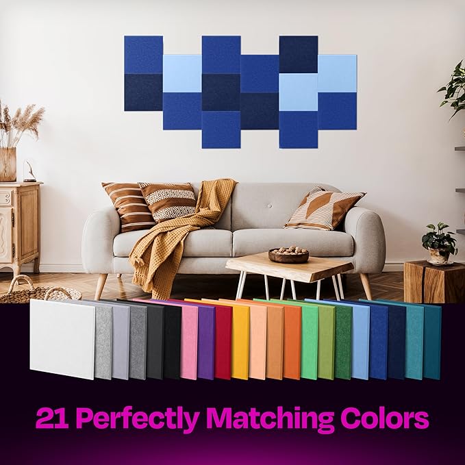Acoustic Panels 12-Pack Soundproof Wall Panels 12"X12"X0.4" Sound Panels High Density Sound Dampening Panels - [Admiral Blue Square]