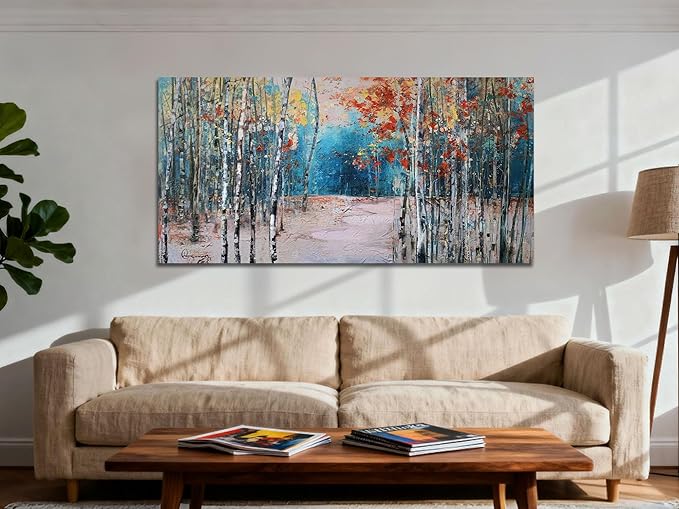 Ardemy Birch Tree Wall Art Living Room Landscape Panoramic Textured Pictures Bedroom Wall Decor Forest Canvas Paintings Artwork Home Bathroom Bedroom Living Room Office Decoration, 40"x20"