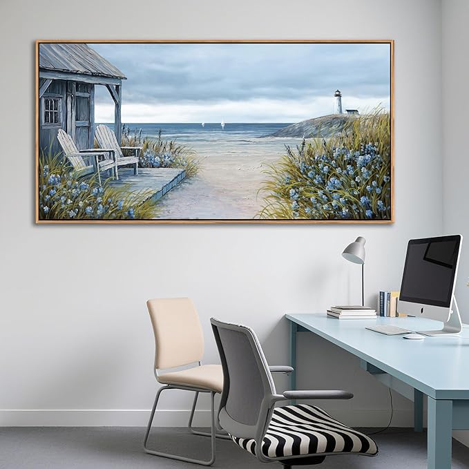 Coastal Wall Art for Living Room - Framed Vintage Wall Decor & Seascape Bedroom Beach Wall Decor | Ocean with Beach Pictures | Canvas Artwork for Home Decor Farmhouse 24×48IN